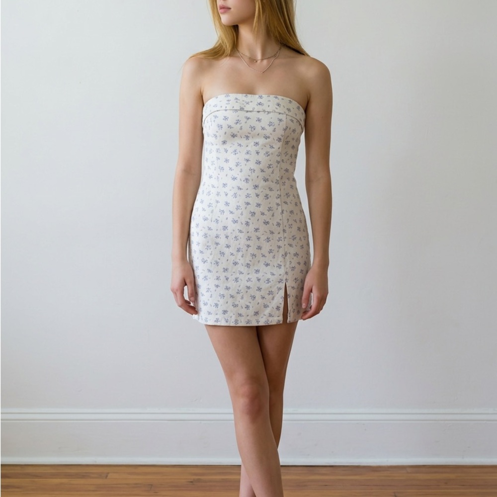 Altar'd State Strapless Blue Floral Mini Dress